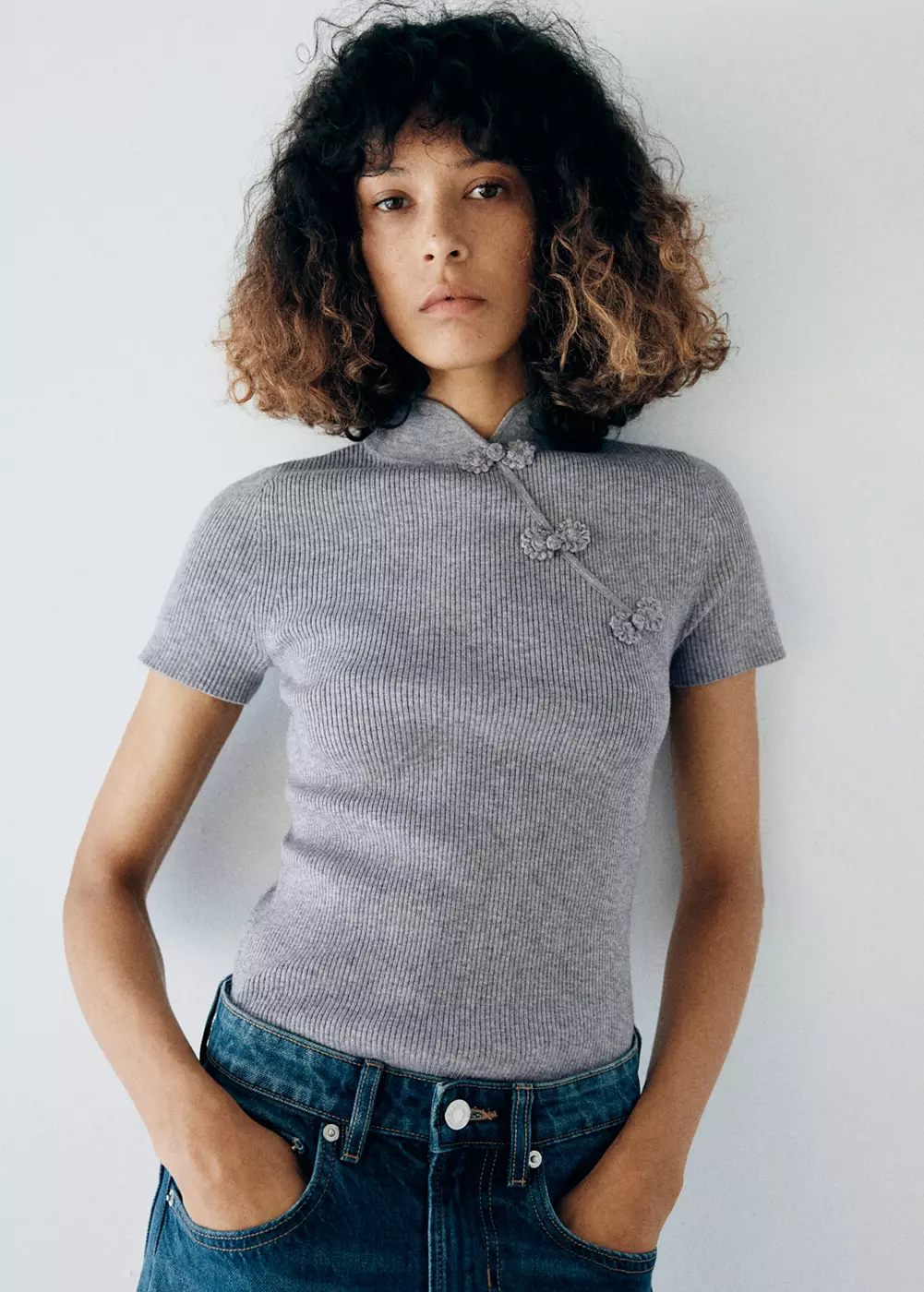 Pull-over maille côtelée brandebourgs, MANGO