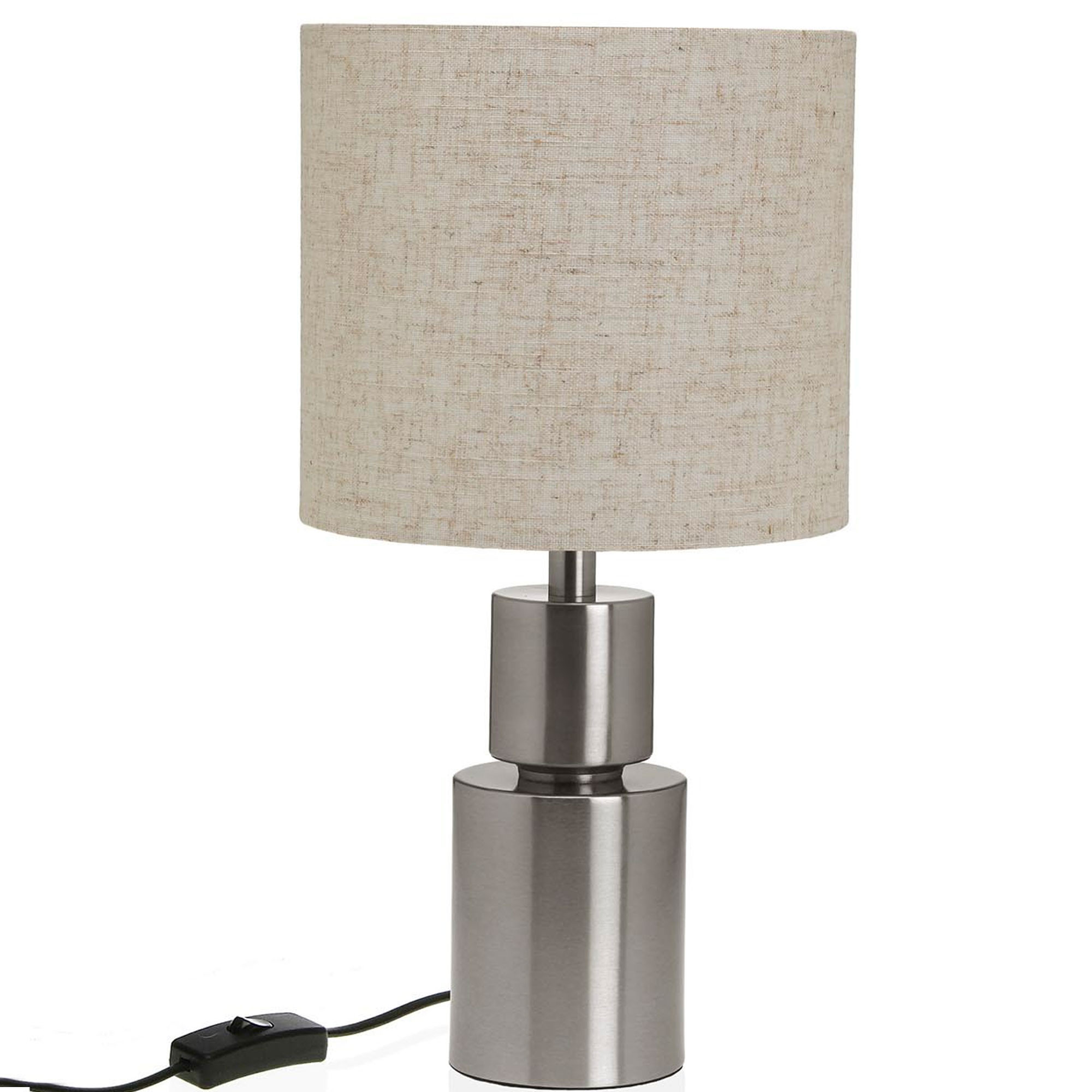 Lampe à poser métal argenté et abat-jour beige 10x10x43.5cm, VERSA