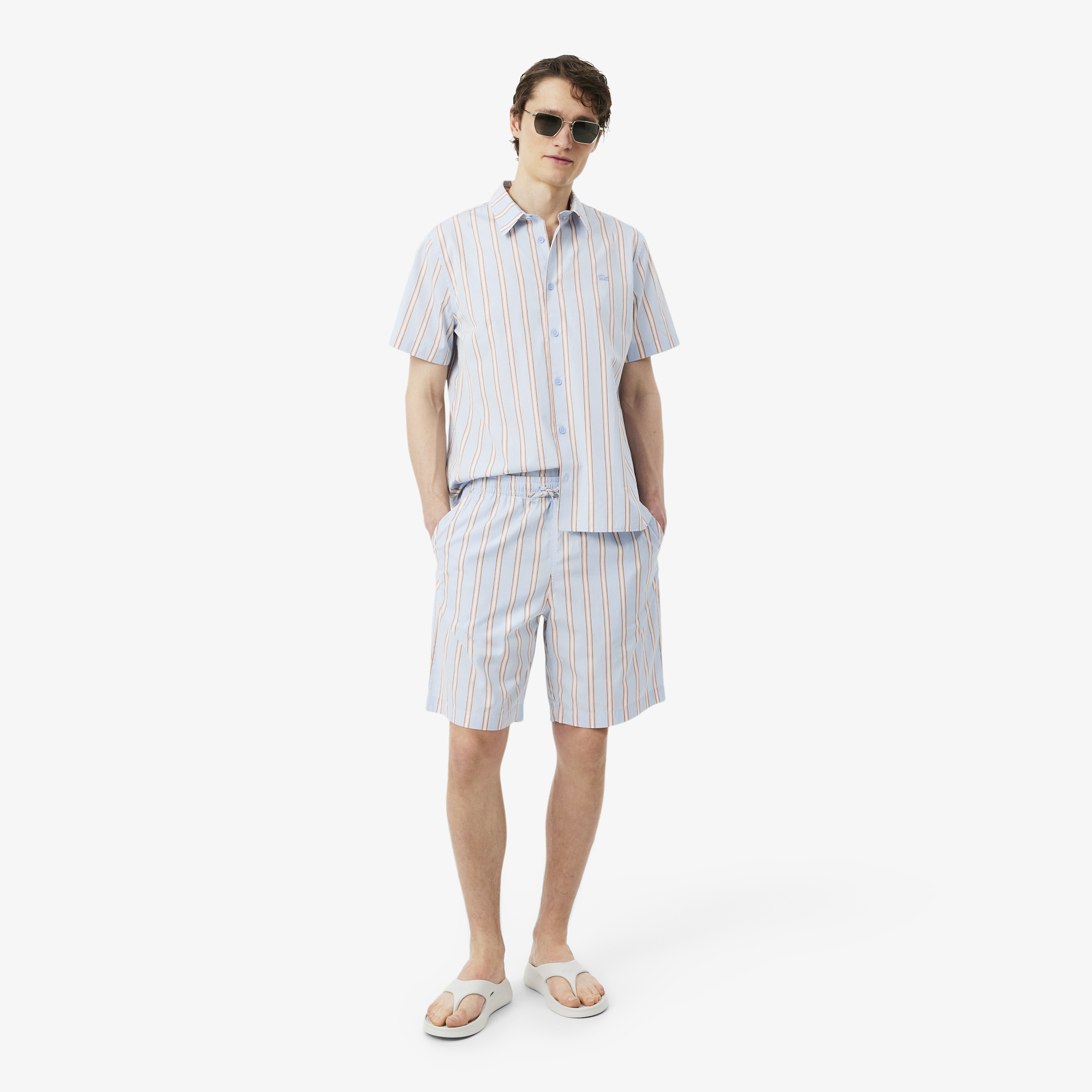 Short rayé popeline de coton, LACOSTE