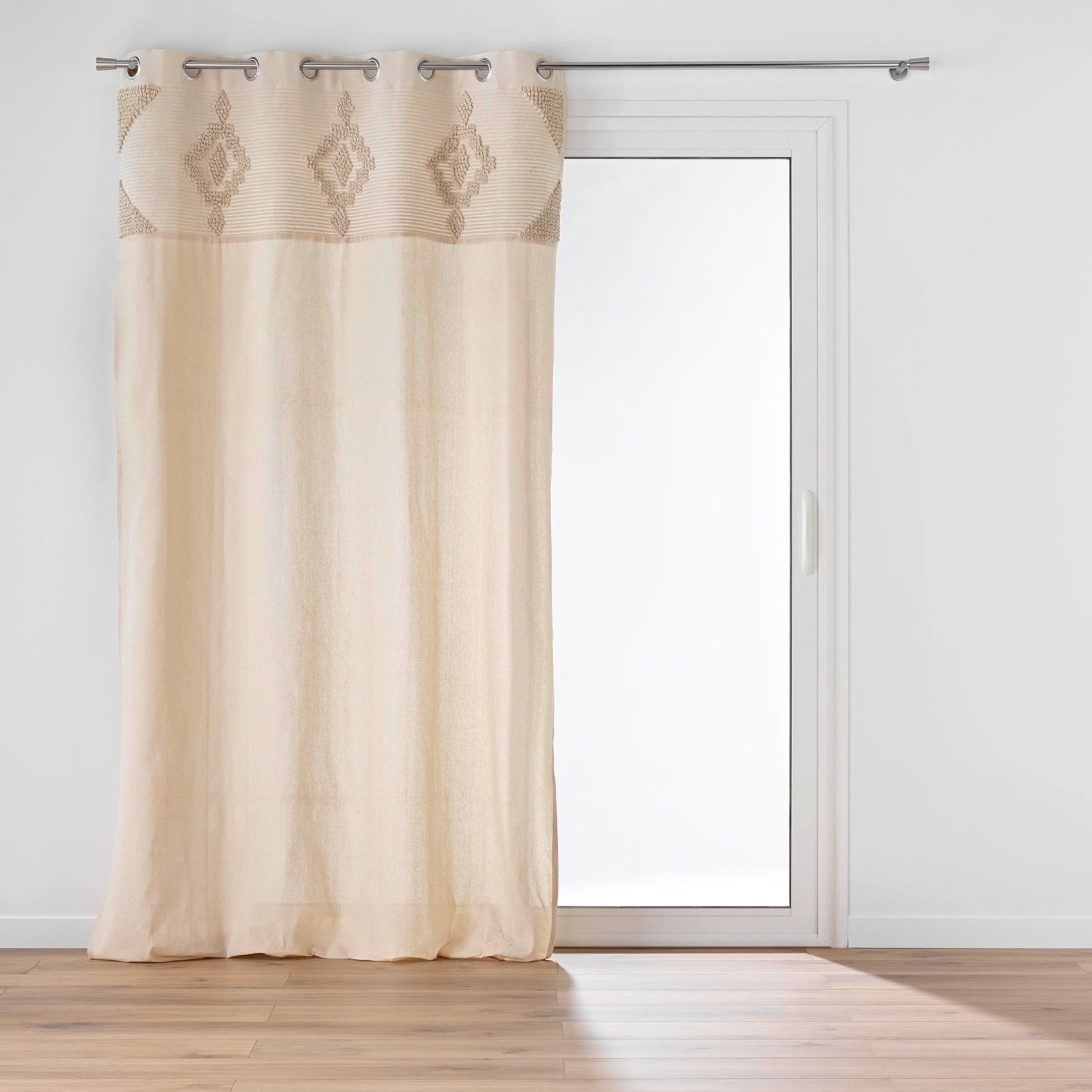 Rideau à œillets en poly-coton avec bande décorative, DOUCEUR D'INTÉRIEUR