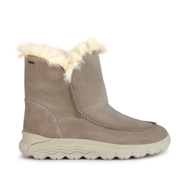 Spherica Breathable Ankle Boots in Suede with Faux Fur, sand, GEOX
