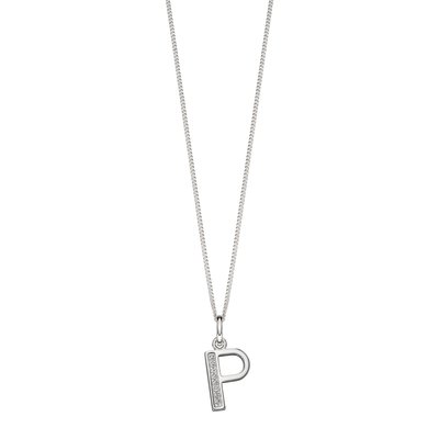 Sterling Silver Art Deco Initial 'P' Pendant with Cubic Zirconia Stone Detail BEGINNINGS