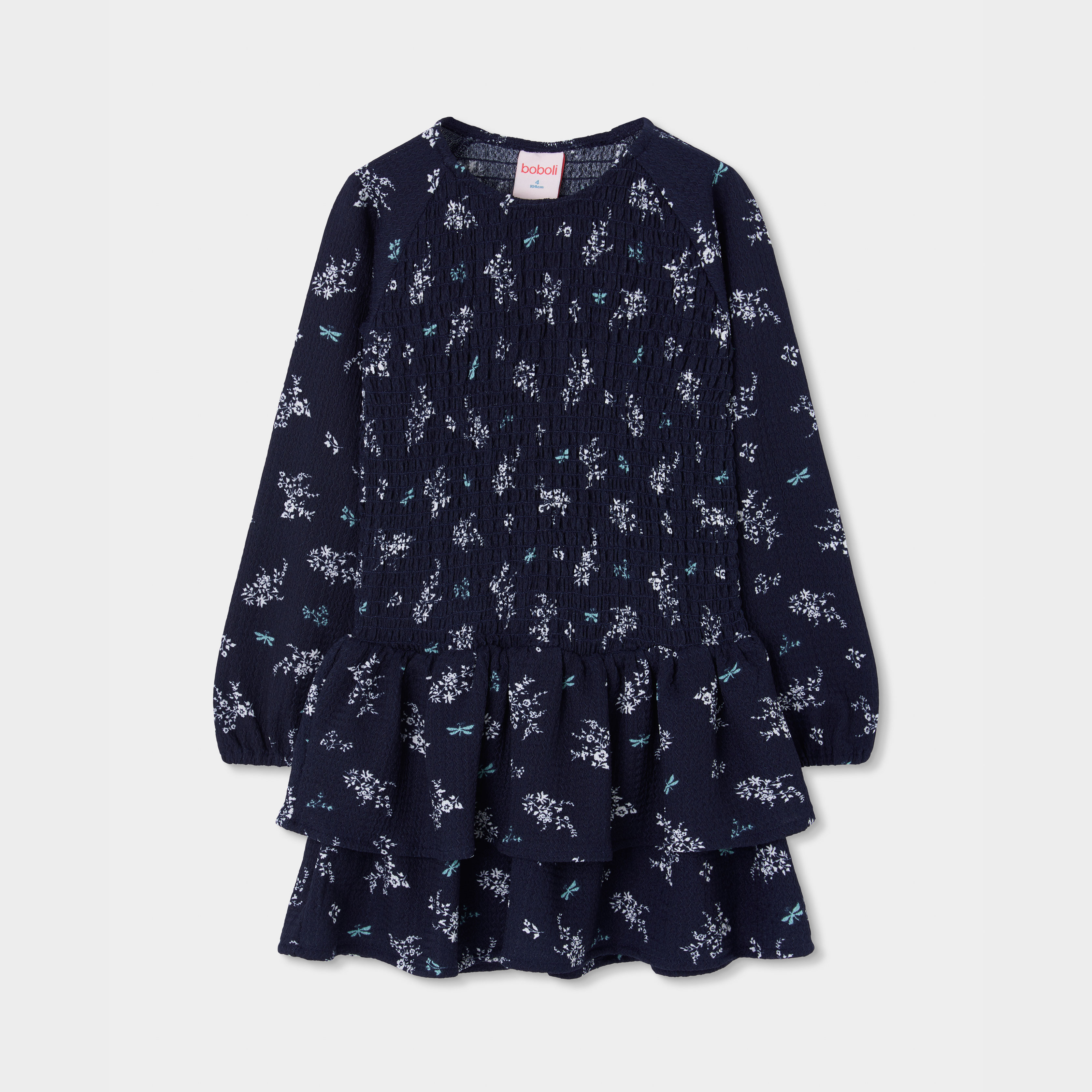 Robe fille en maille imprimé fleurs et libellules, BOBOLI