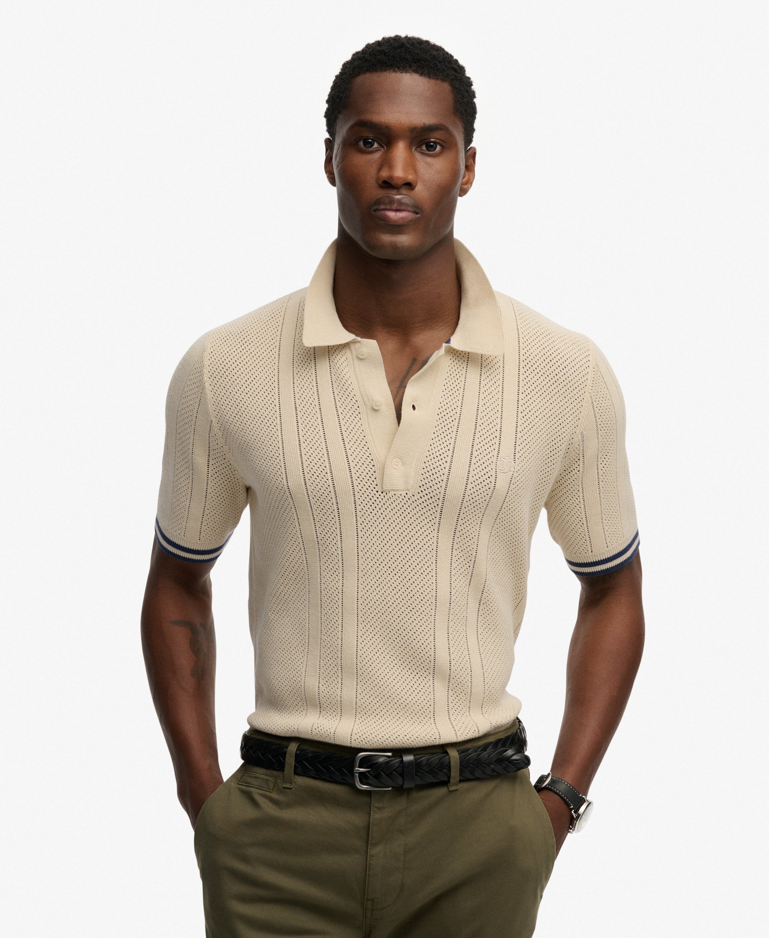 Polo en maille texturée à manches courtes, SUPERDRY
