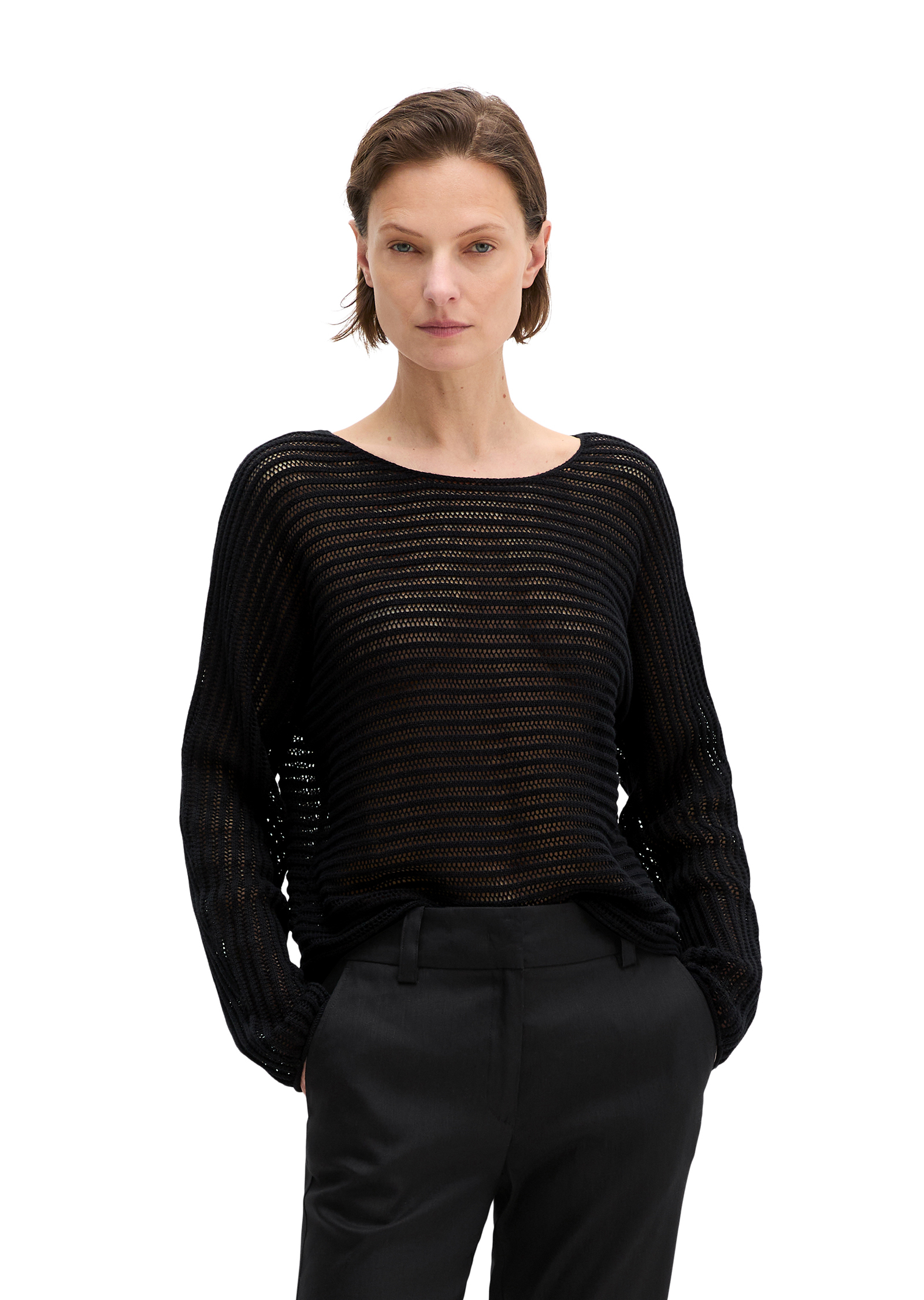 Pull ajouré relaxed en mélange de coton et de lin bio, MARC O'POLO