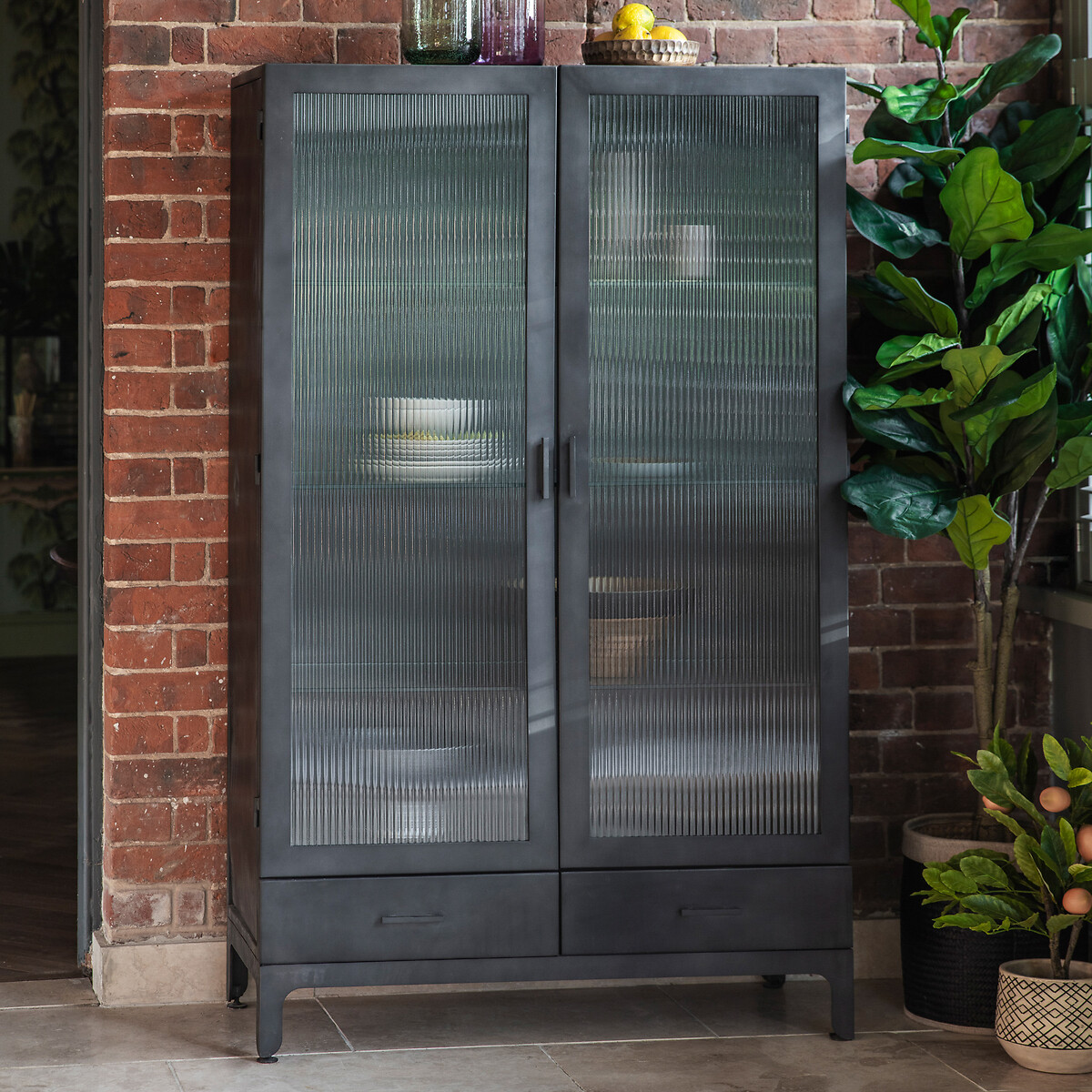 Banda Large Textured Glass and Steel Cupboard