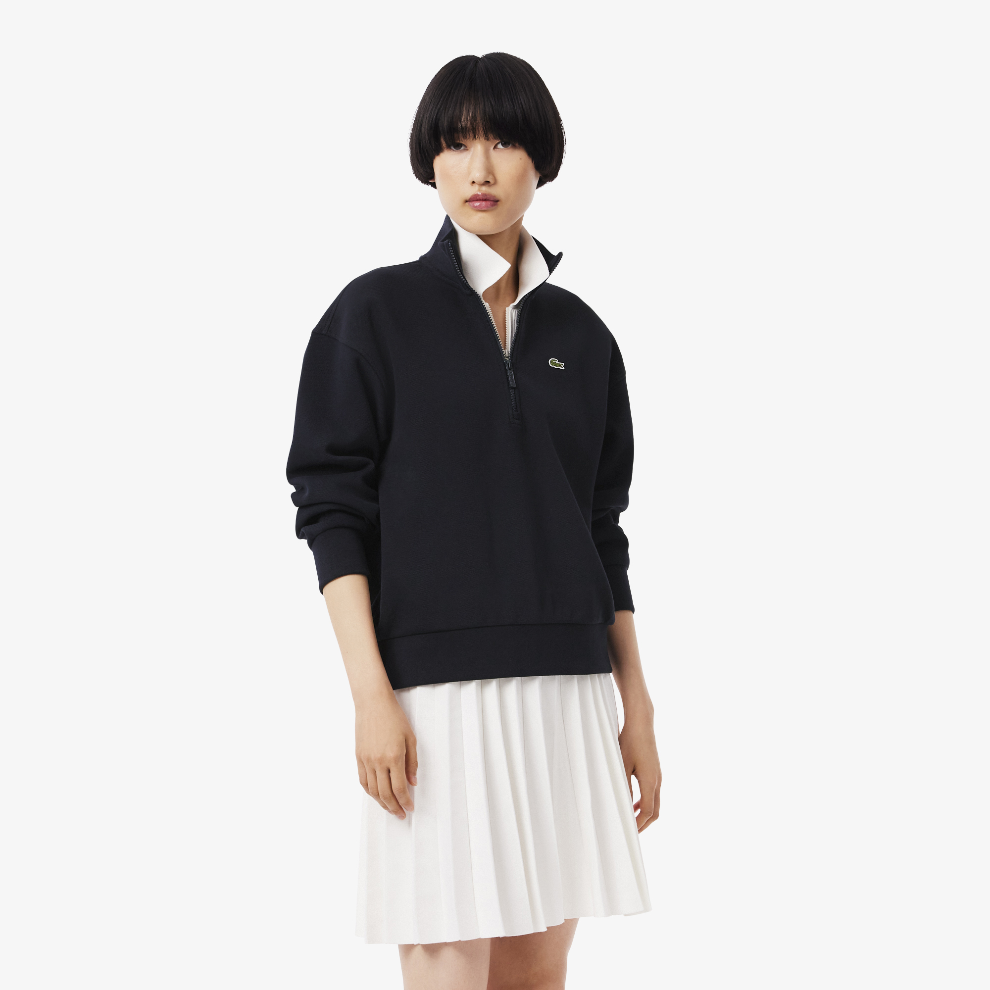 Sweatshirt col montant zippé en Piqué, LACOSTE