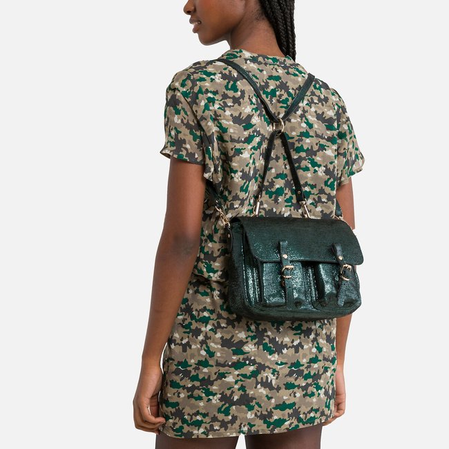 Mini maths queen reversible satchel in leather, dark green, Craie ...
