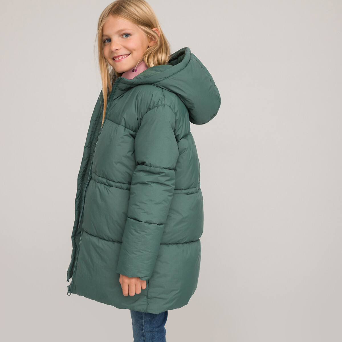 Hooded padded puffer jacket, khaki green, La Redoute Collections | La ...