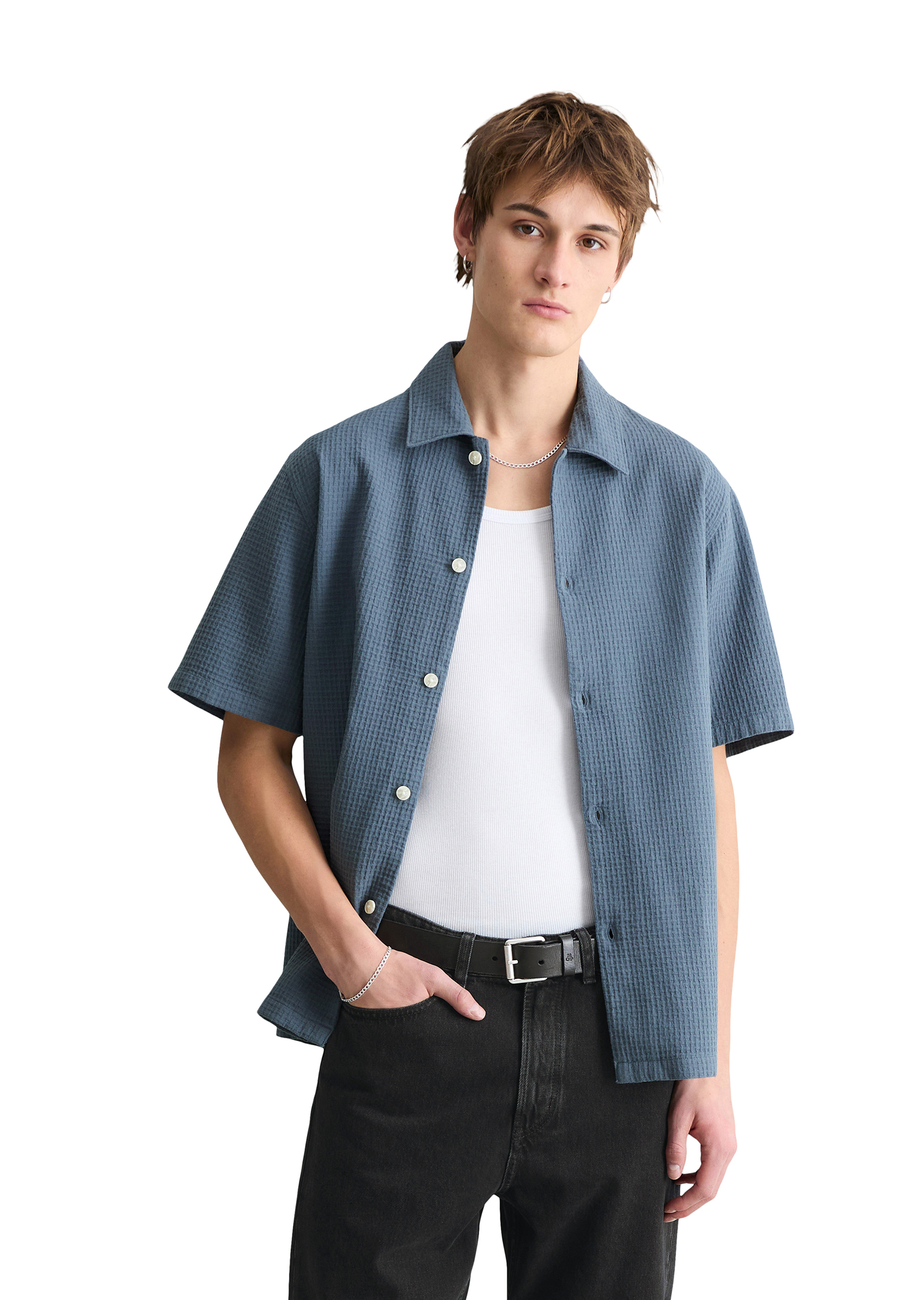 Chemise à manches courtes regular avec structure à carreaux, MARC O’POLO DENIM
