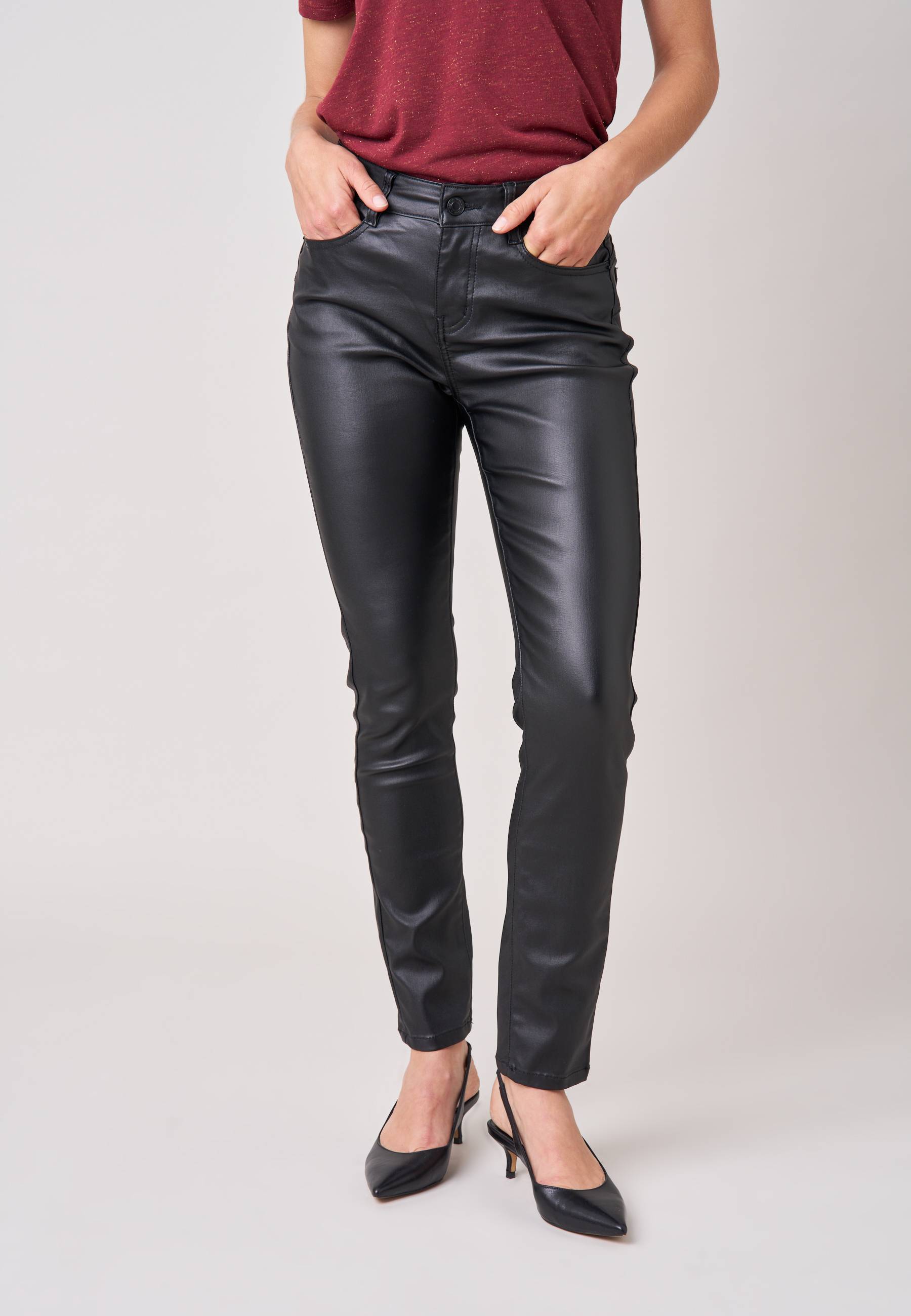 Pantalon slim femme en toile enduite LYZIE, DEELUXE