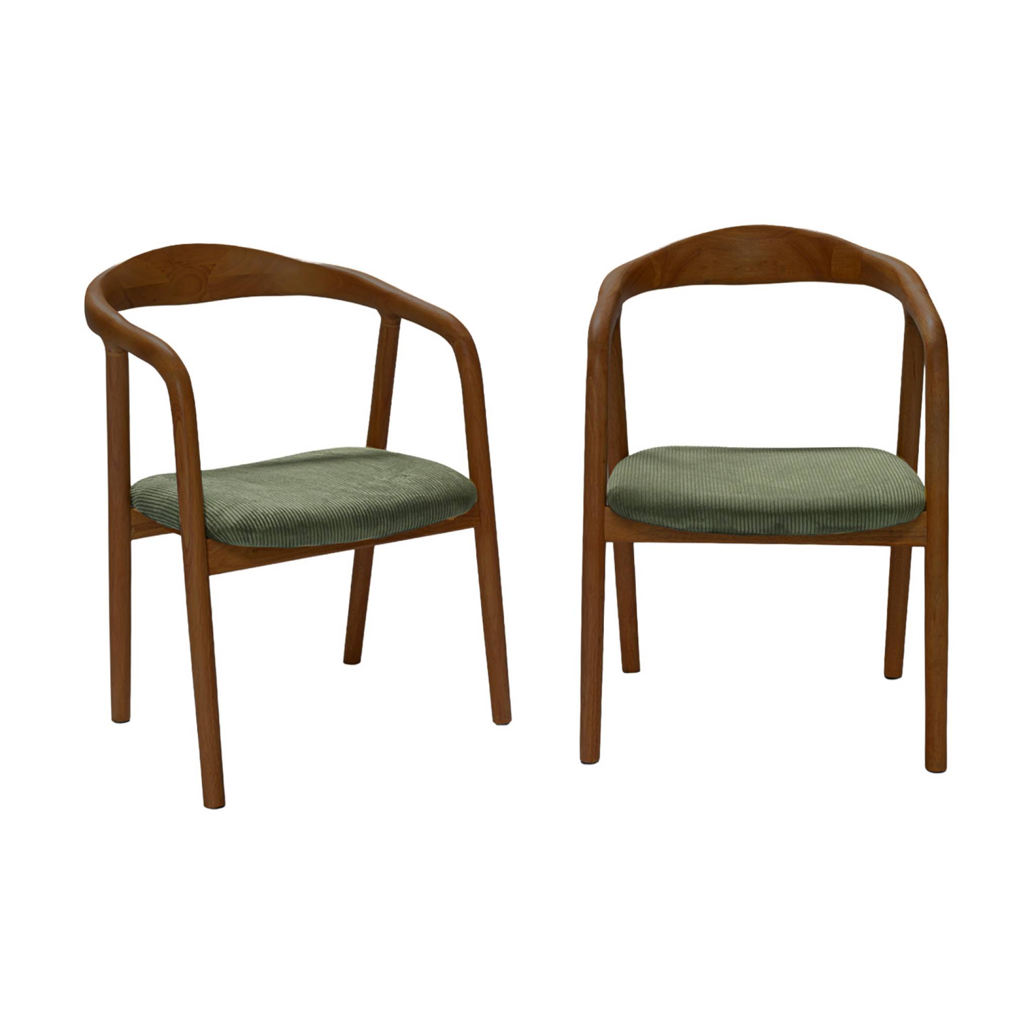 Fauteuil vintage bois d'hévéa teinté noyer et velours côtelé (lot de 2) SARA, SWEEEK