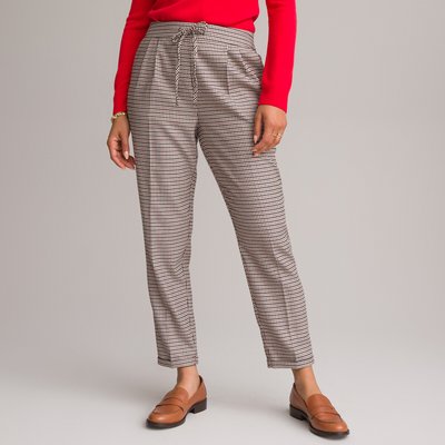 Tapered Ankle Grazer Trousers in Check Print, Length 26.5" ANNE WEYBURN