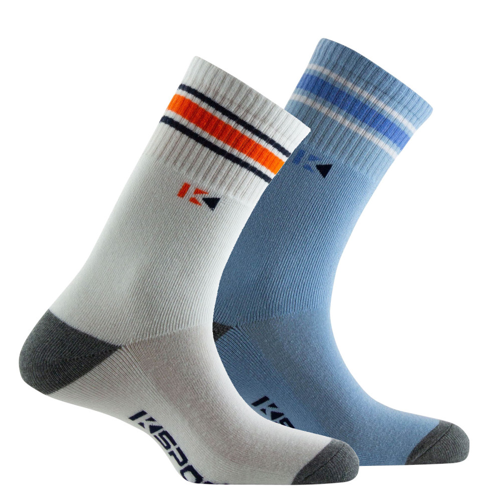Pack de 2 mi-chaussettes sport larges rayures colorées semelle bouclette, KINDY