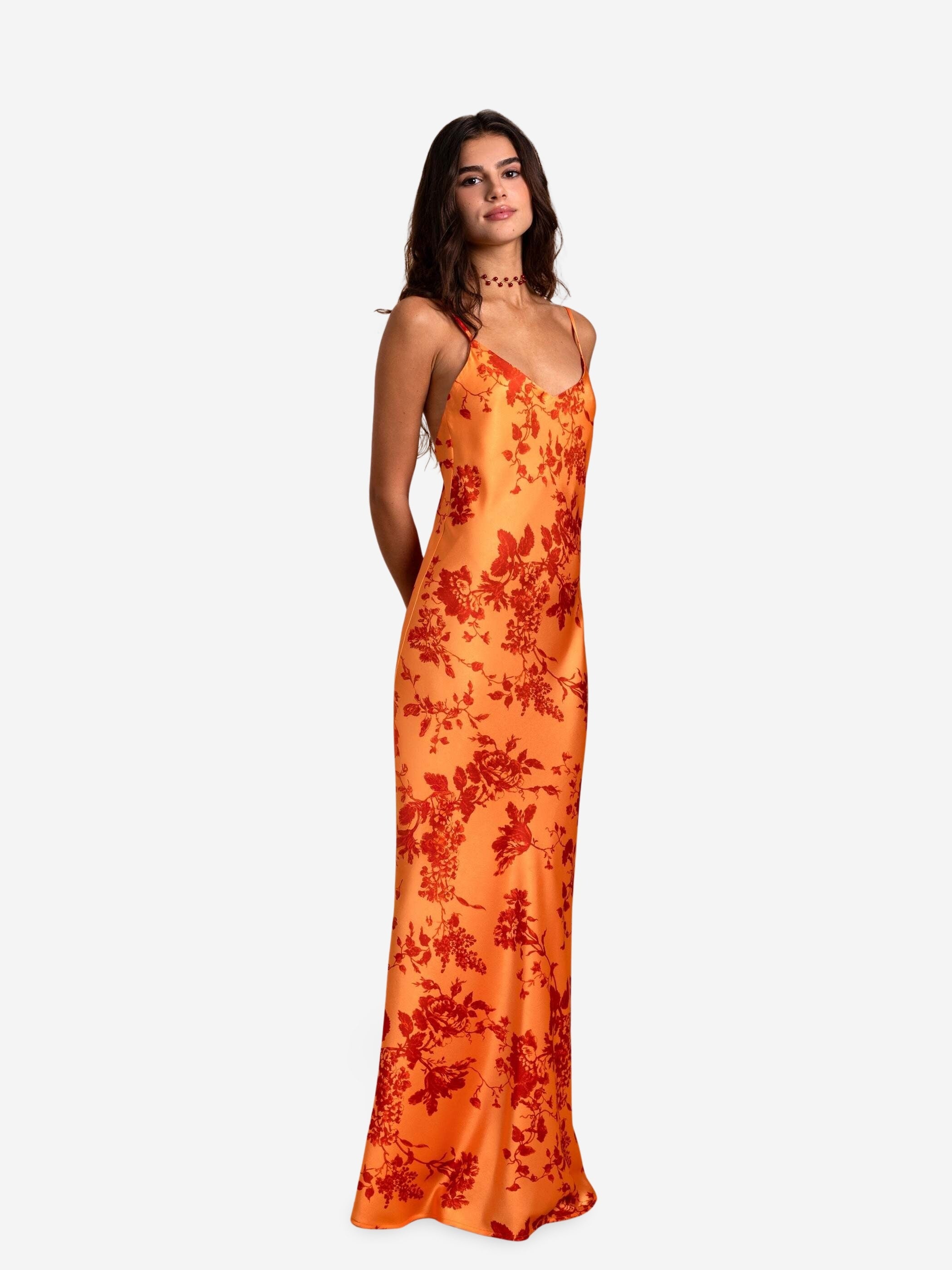 Robe nuisette à imprimé floral avec bretelles réglables et dos ouvert, THE-ARE