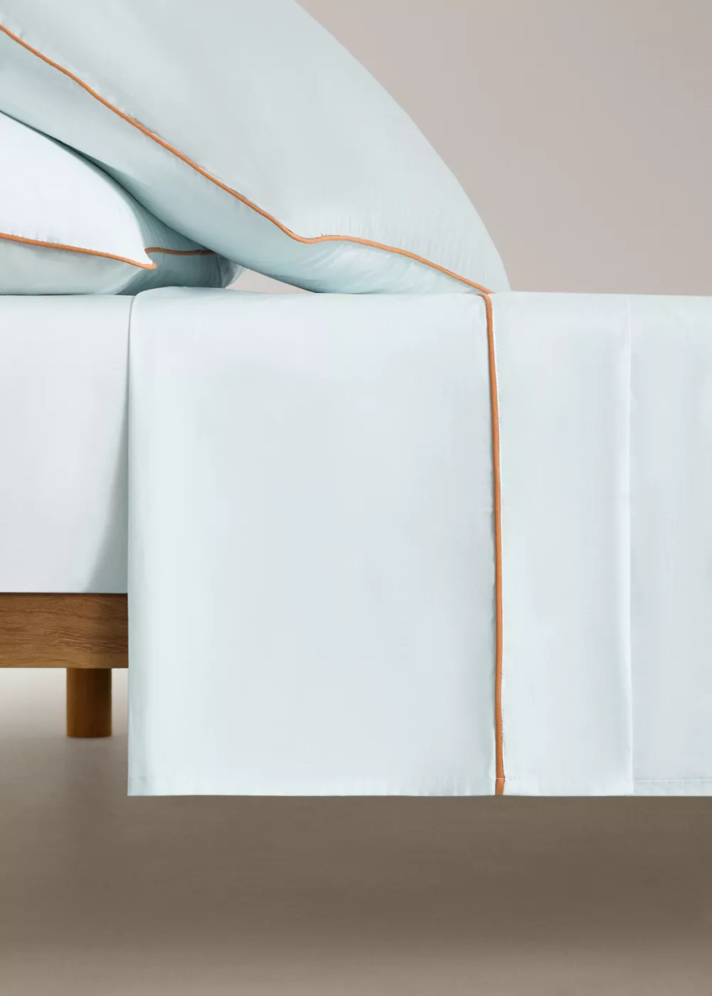 Drap plat enfant percale de coton liseré en contraste lit 90 cm, MANGO HOME