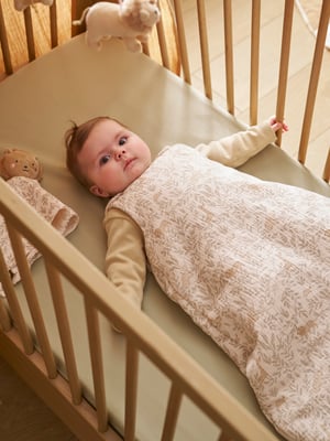 Gigoteuse Sans Manches Vertbaudet Hygge - Imprimé Feuillage Beige - Taille 0/6 Mois - Ouverture Zip Complète - TOG 2.5