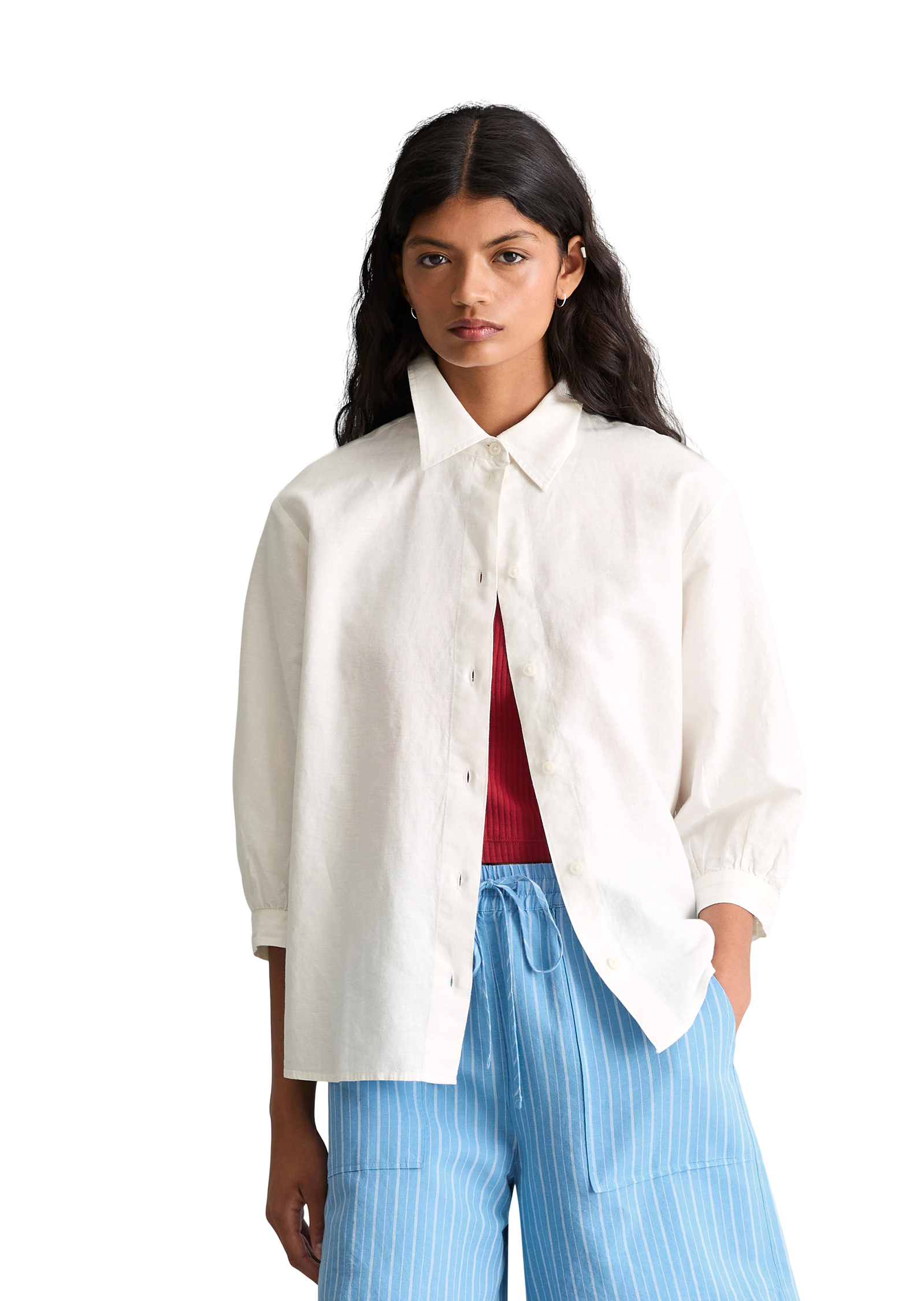 Blouse relaxed en mélange de lin et de coton, MARC O’POLO DENIM
