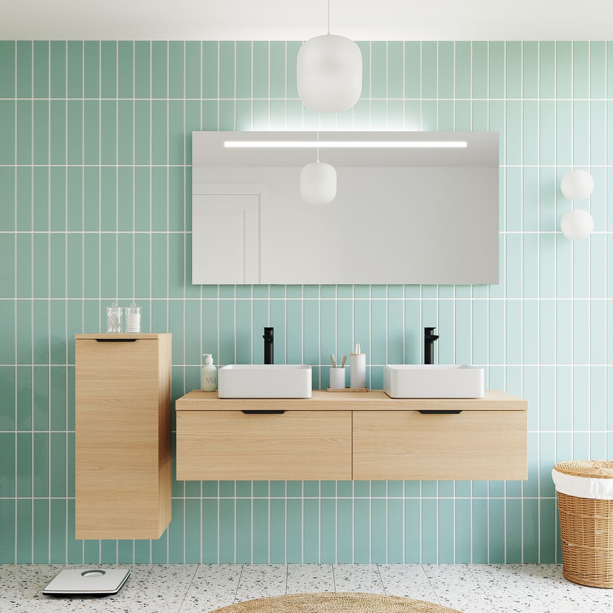 Meuble salle de bain 2 vasques posées 2 tiroirs - SOHO, HOMIFAB