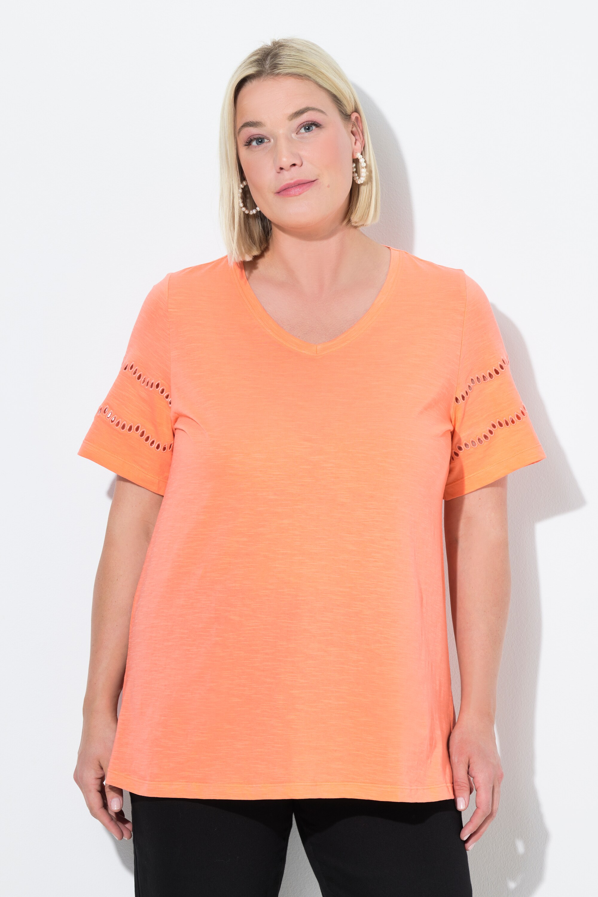 T-shirt, broderie ajourée, coupe évasée, ULLA POPKEN