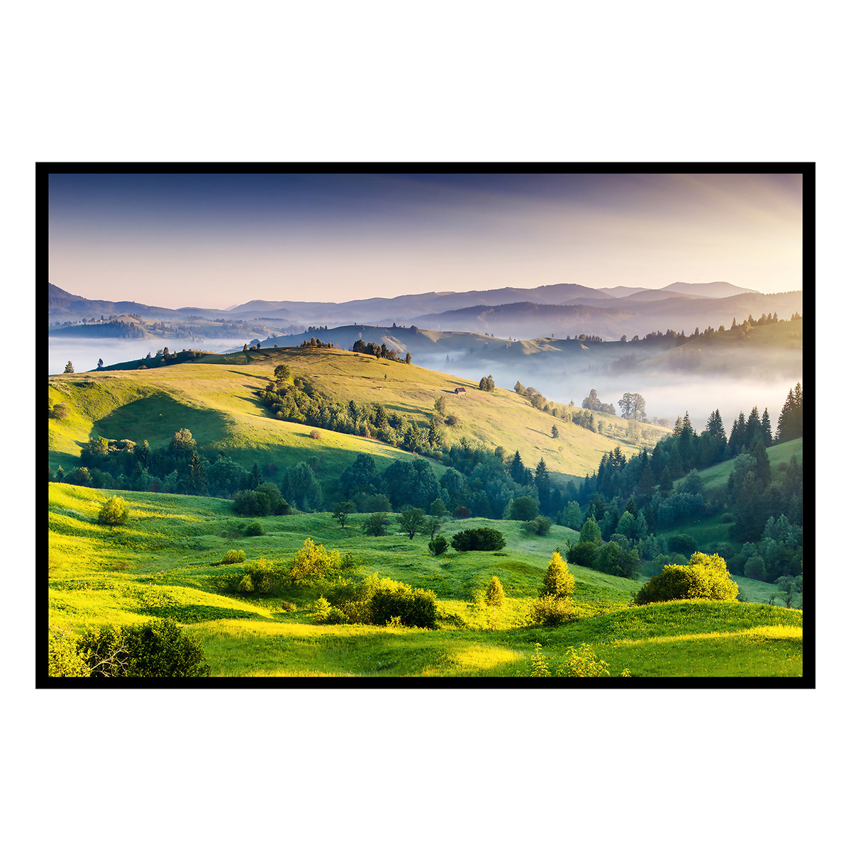 Affiche encadrée paysage champ au coucher du soleil, HEXOA