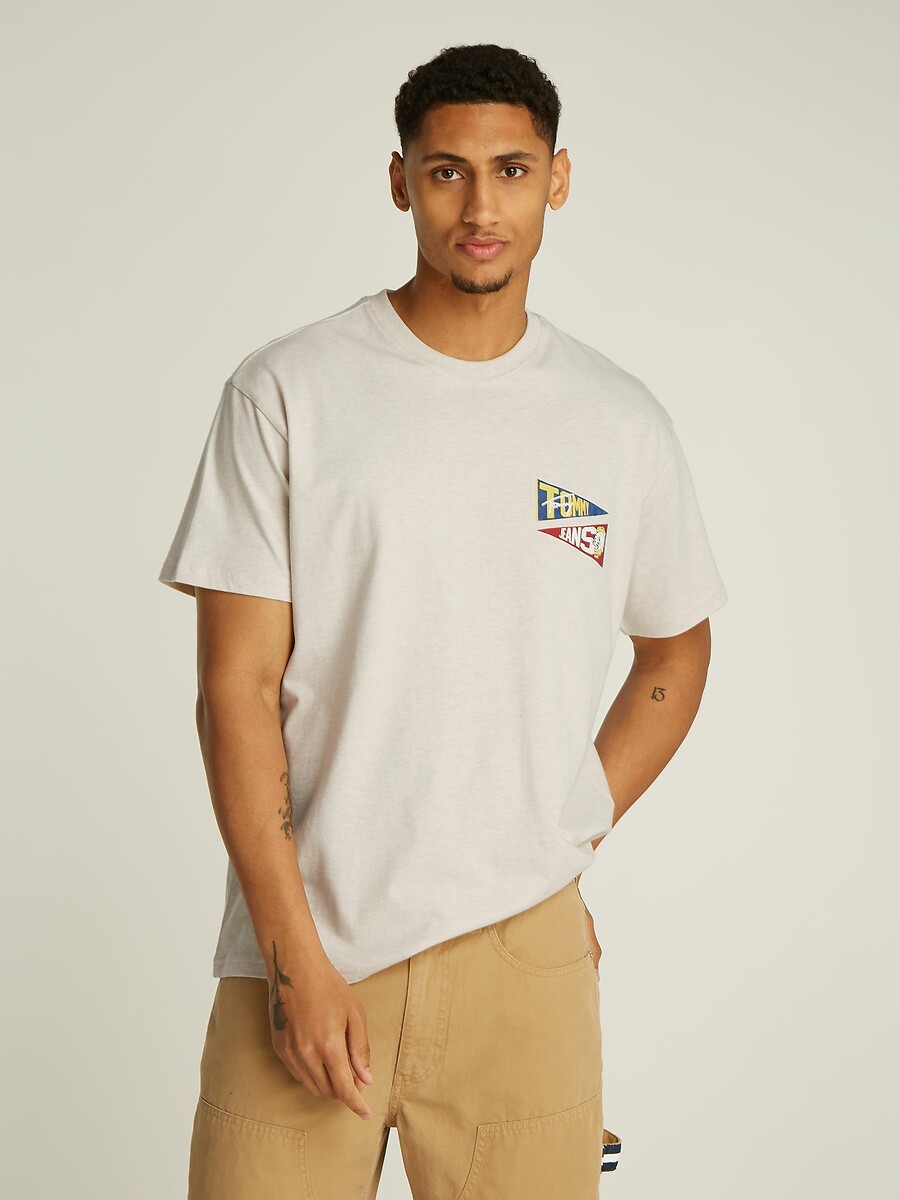 T-Shirt Femme CREEKS Écru - Taille 38 - Coton - Manches Courtes Col V - Occasion Très Bon État