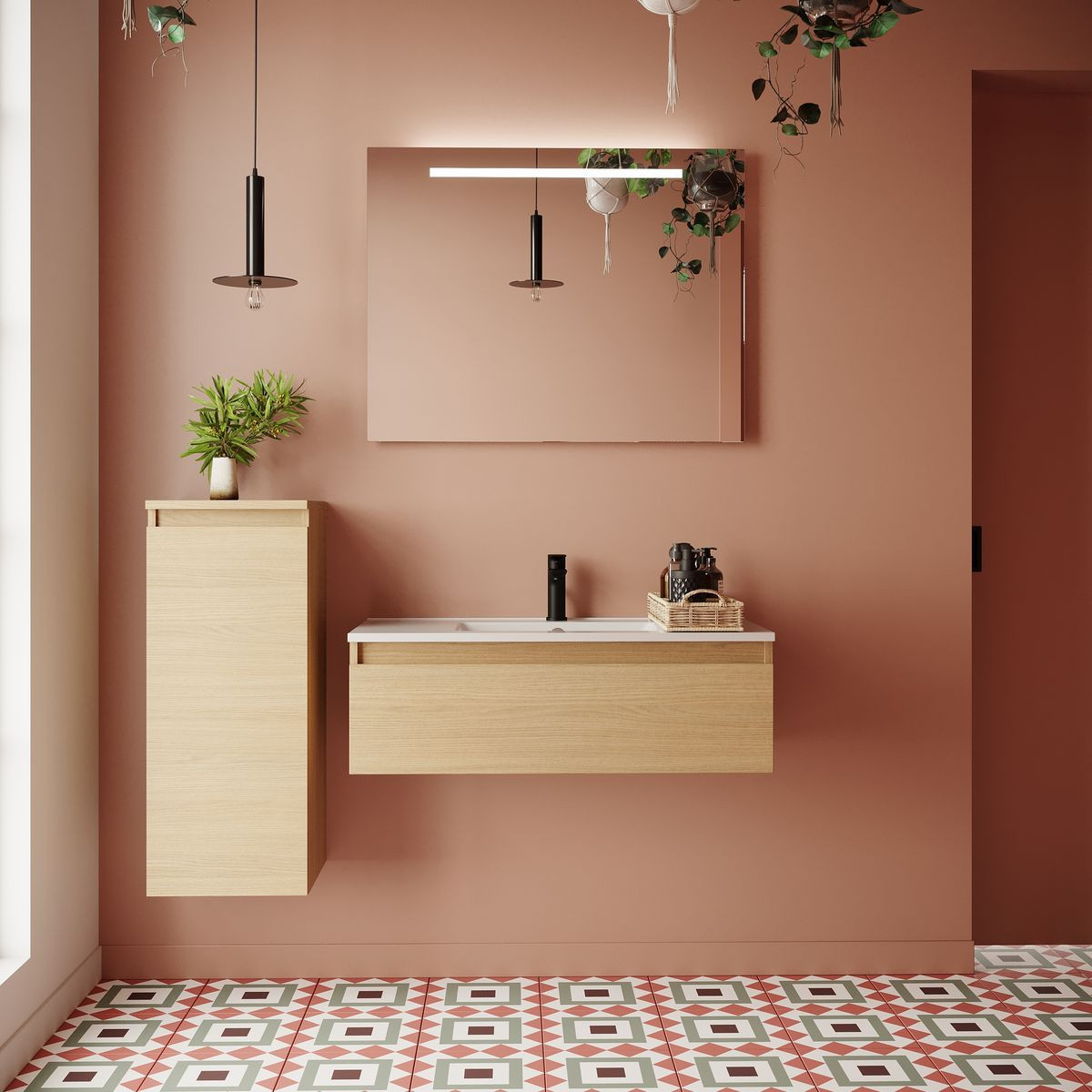 Meuble salle de bain vasque intégrée 1 tiroir - HUDSON, HOMIFAB