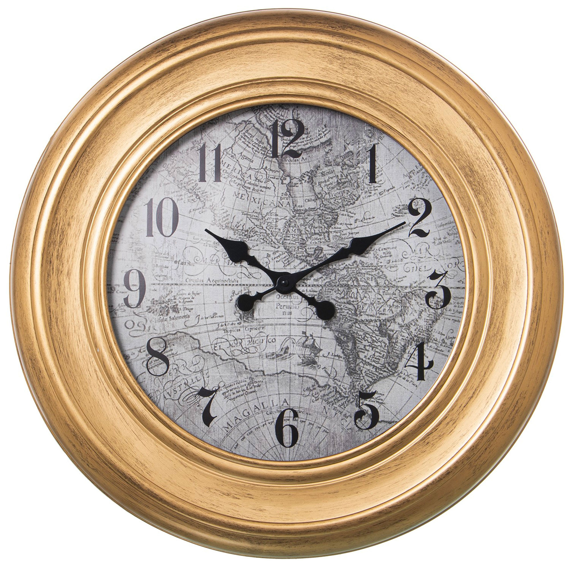 Horloge murale ronde dorée cartes 57x57x4cm, WADIGA