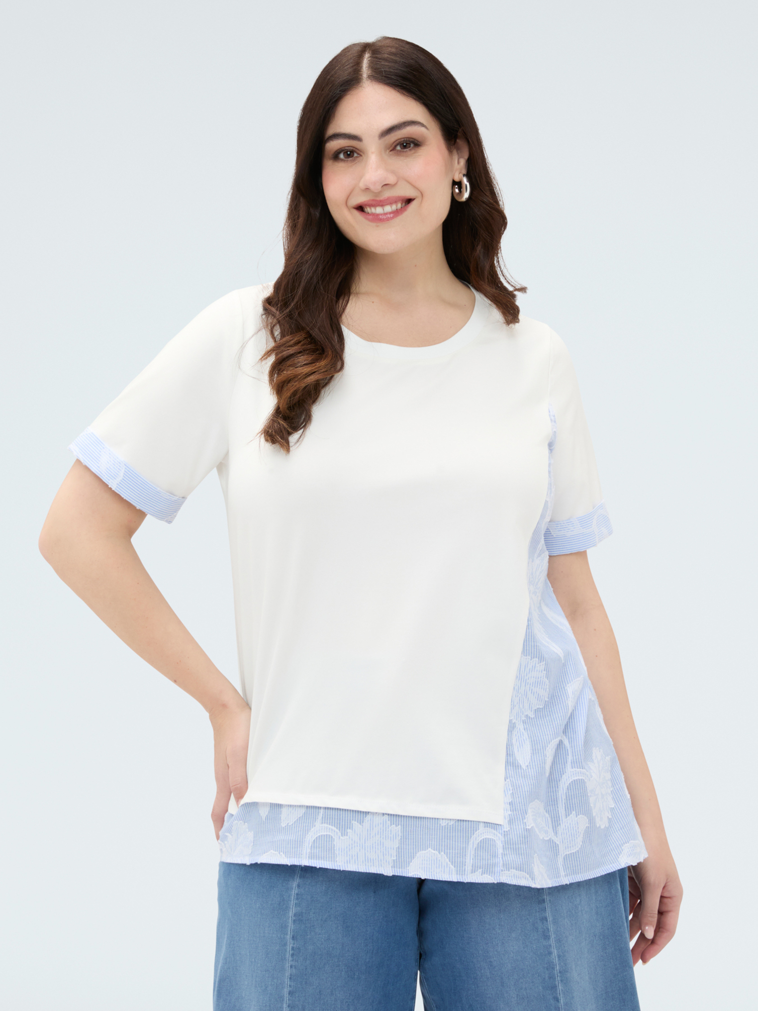 T-shirt avec inserts à rayures, FIORELLA RUBINO