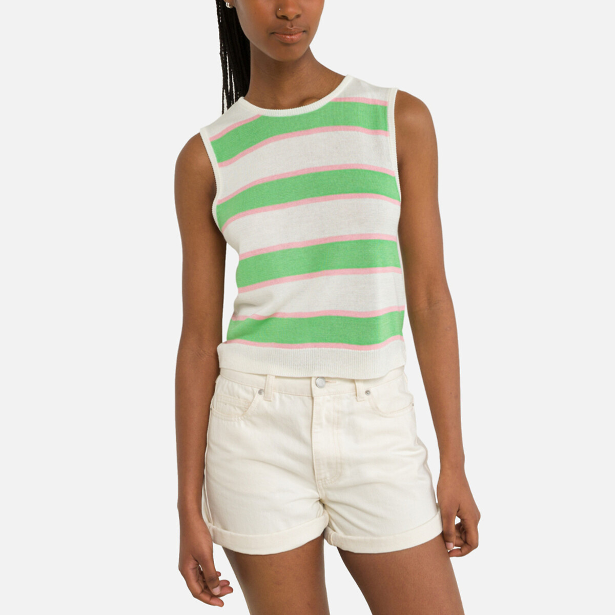Cropped Knitted Vest Top in Striped Print