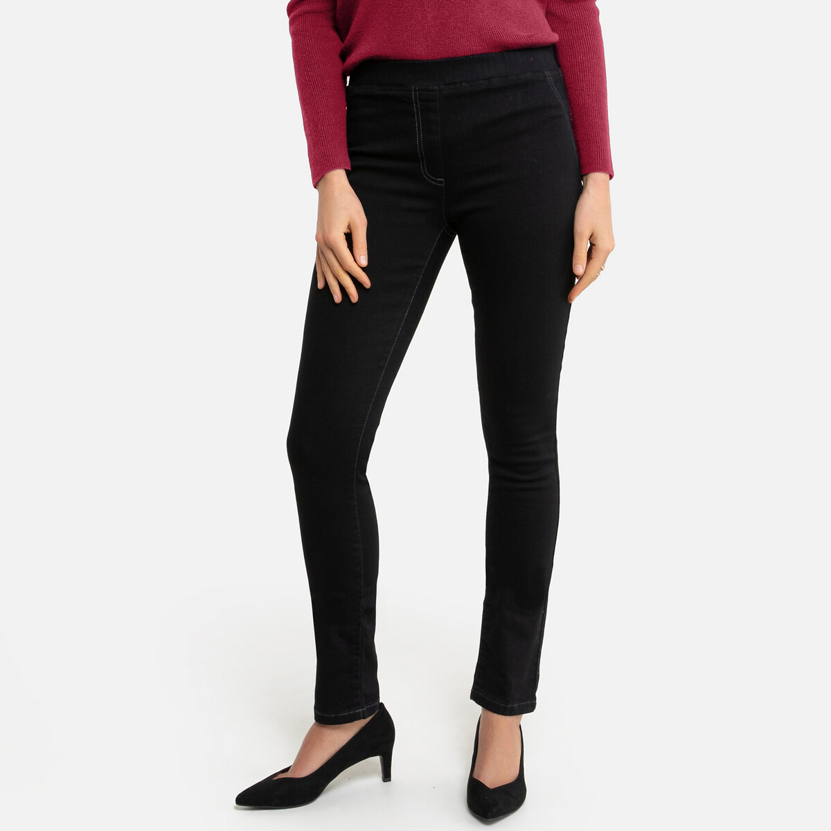 Image of Cotton Mix Jeggings with Elasticated Waist, Length 30.5"