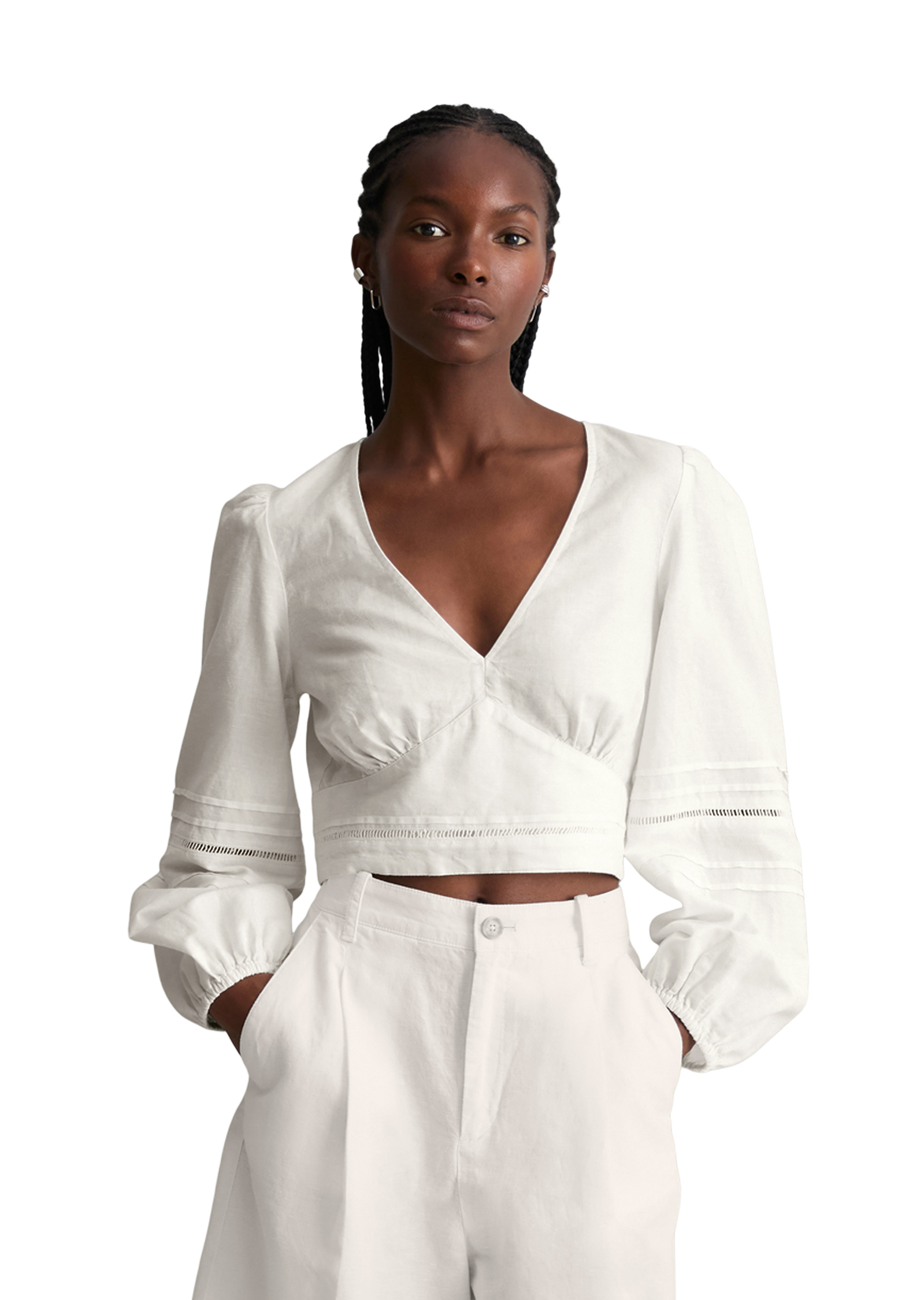 Chemisier portefeuille boho slim en mélange de lin et de coton, MARC O’POLO DENIM