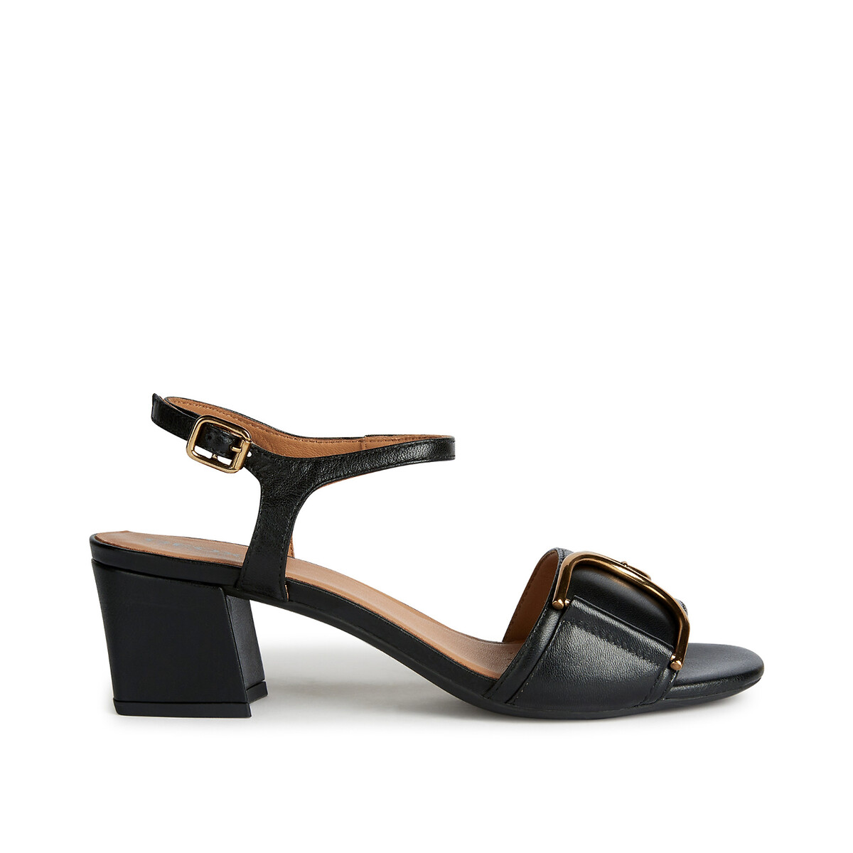 New eraklia breathable sandals in leather with block heel, black, Geox ...
