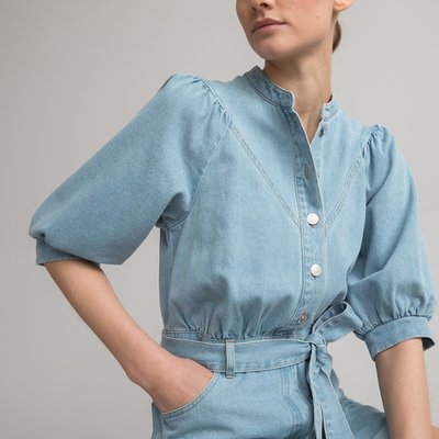 Denim Puff Sleeve Playsuit LA REDOUTE COLLECTIONS