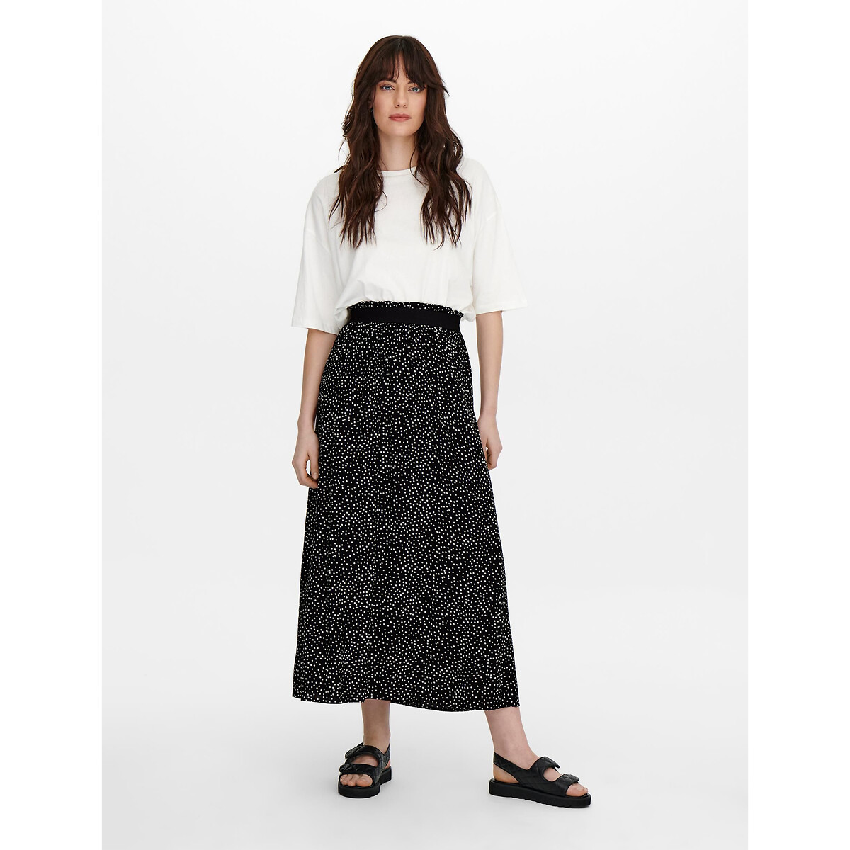 Jupe midi a pois Only noir La Redoute