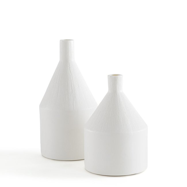Lot de 2 vases décoratifs céramique H16/21cm,Arina Couleur blanc <span itemprop=