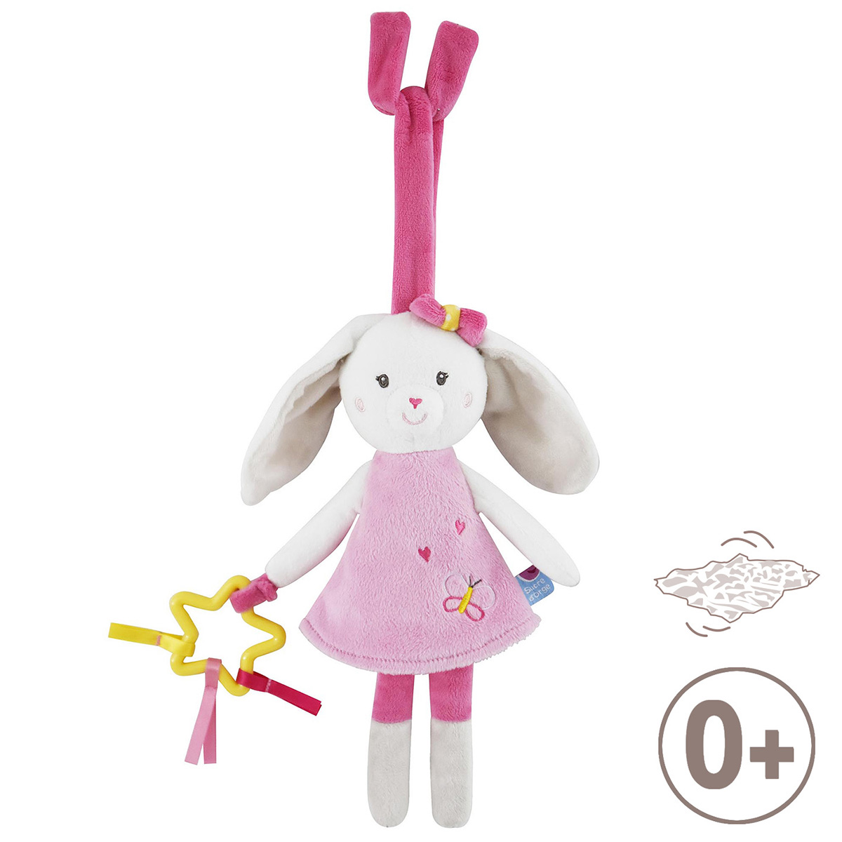 Jouet d'eveil lapin rose, SUCRE D'ORGE
