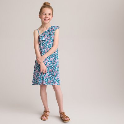 Floral Organic Cotton Dress with Ruffled Asymmetric Neckline, 3-12 Years LA REDOUTE COLLECTIONS