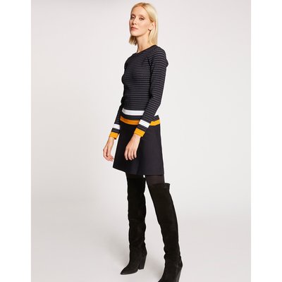 Striped Ribbed Flared Dress with Long Sleeves MORGAN