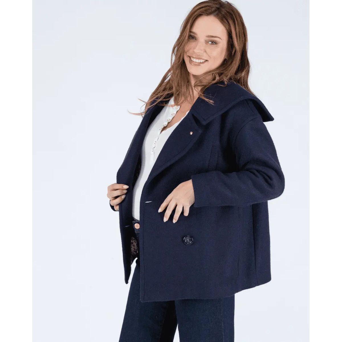 Manteau long outlet bleu marine femme