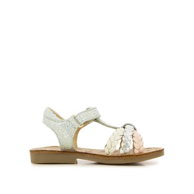 Kids Happy Plaited Sandals in Leather with Touch 'n' Close Fastening SHOO POM