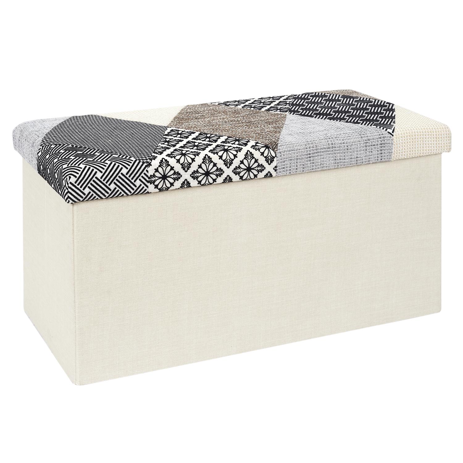 Banc coffre pliable Patchwork gris, EDEN