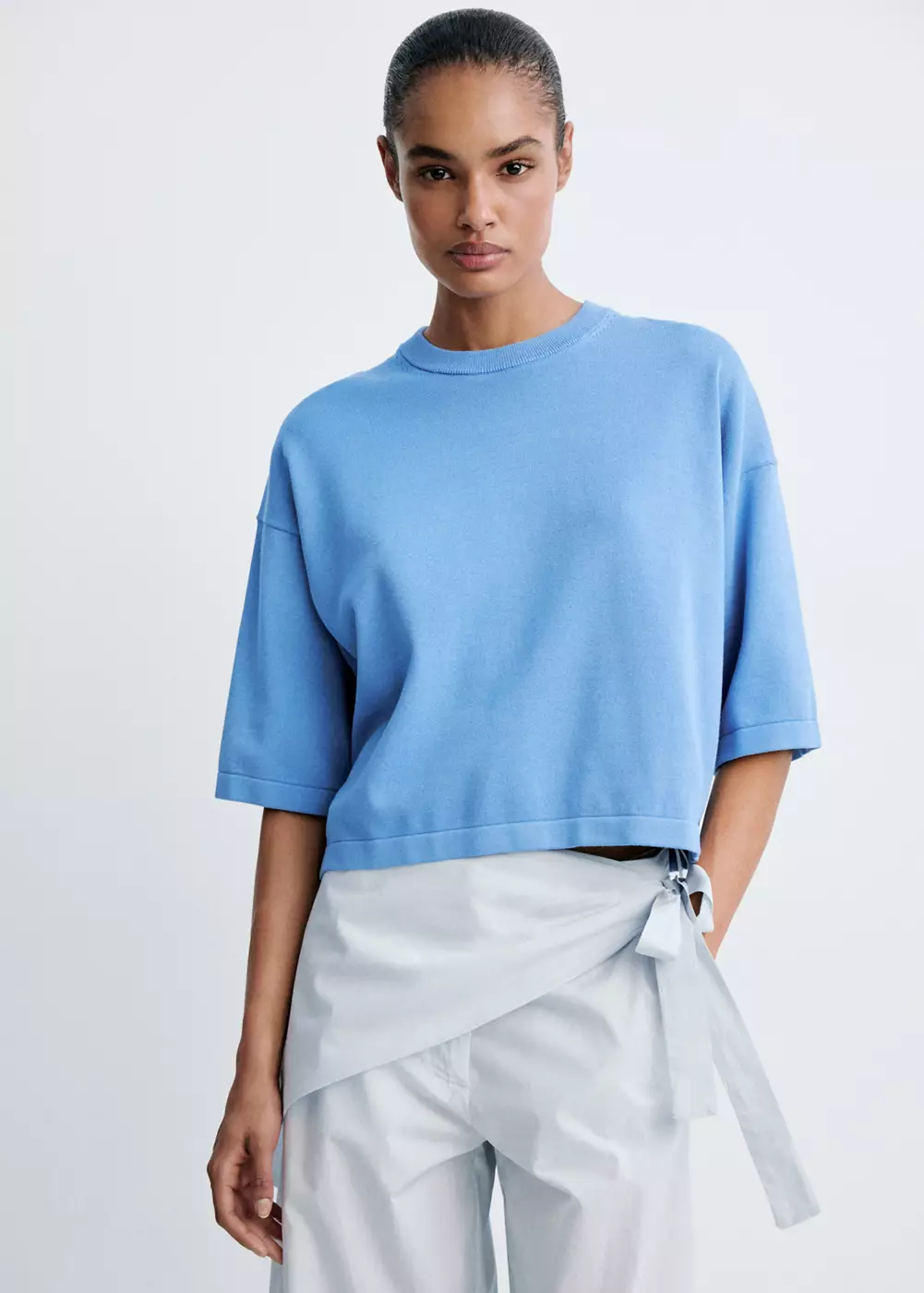Pull en maille à manches courtes, MANGO
