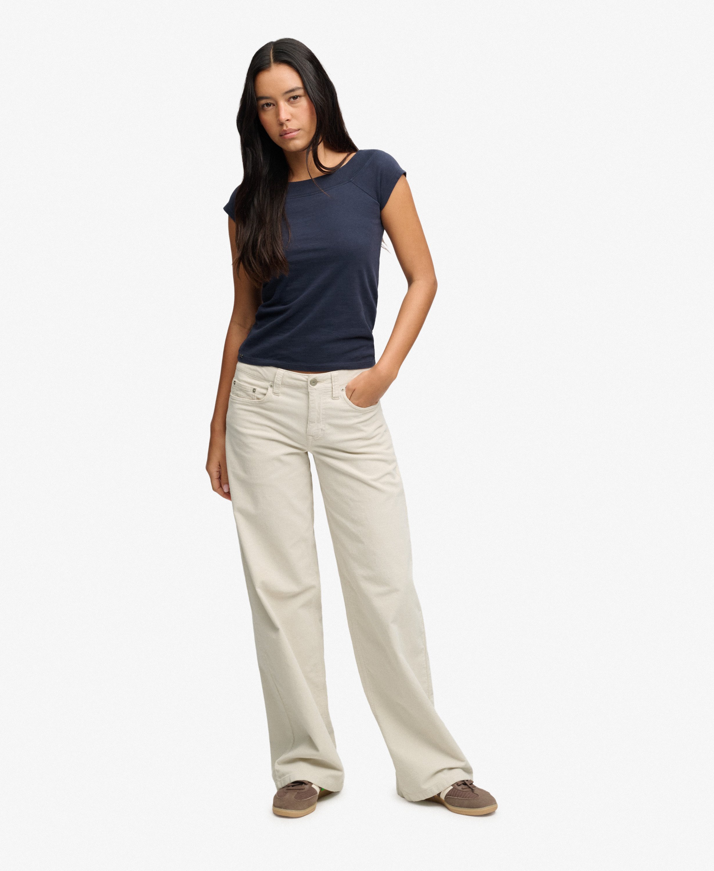 Pantalon en Velours Côtelé Baggy Taille Moyenne, SUPERDRY