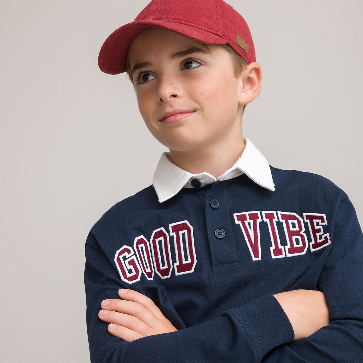 Polo manches longues message 3 12 ans La Redoute Collections bleu