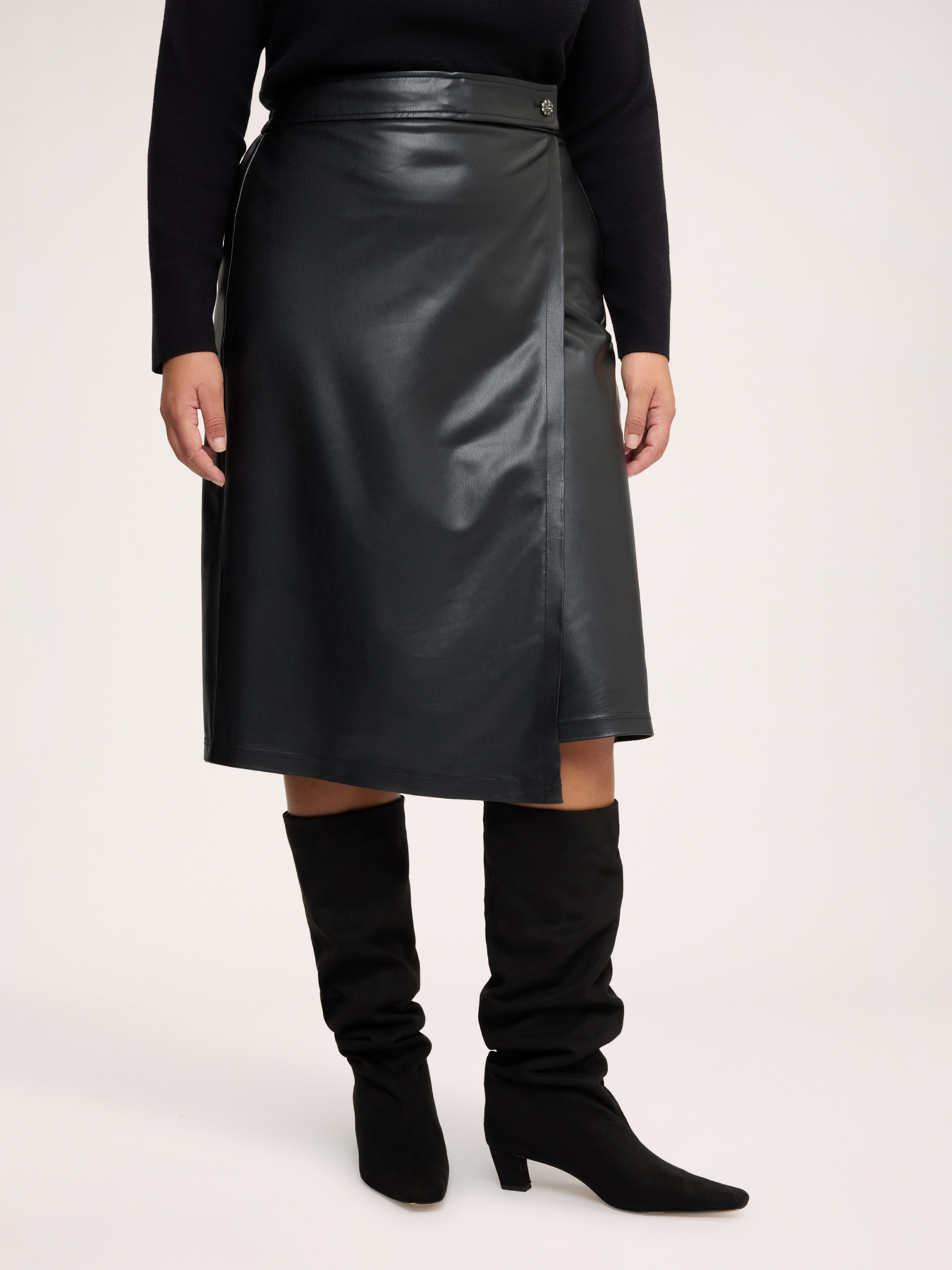 Jupe midi portefeuille avec bouton bijou, FIORELLA RUBINO