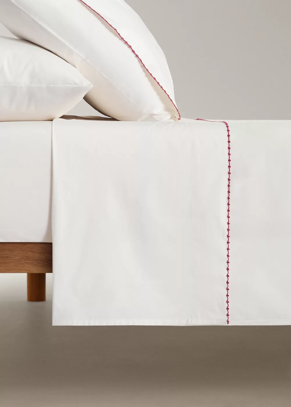 Drap de dessus à finition festonnée contrastée en coton Lit de 90 cm, MANGO HOME
