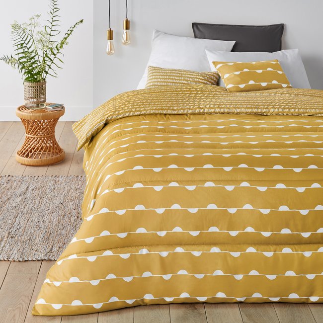 Irun Graphic Microfibre Bedspread, honey yellow, LA REDOUTE INTERIEURS