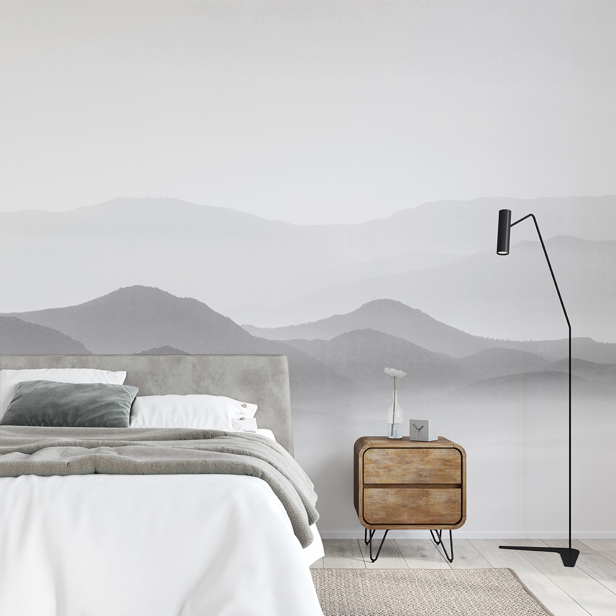 Papier peint panoramique Misty Mountains, Rose 340 x 250cm, ACTE DECO