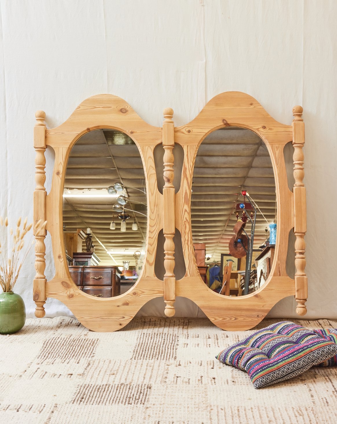 Grand miroir sablé en bois Georges N°1036 - Bon état, DEBONGOUT